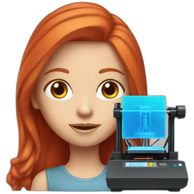 blue-eyed red-haired girl with 3d printer emoji