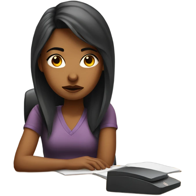 girl sitting at desk pouting emoji