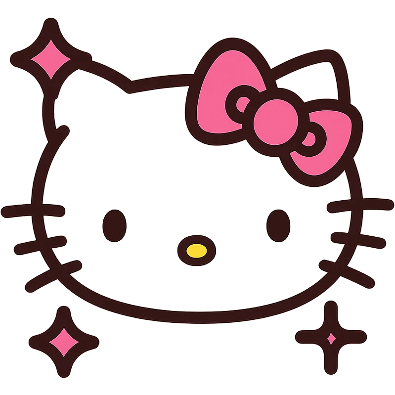 Hello Kitty with a pink bow and sparkles, pink and white girly aesthetic, cute and charming icon style emoji