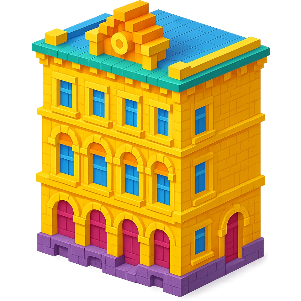old Saint Petersburg building, yellow pastel facade, ornate details, isometric view emoji