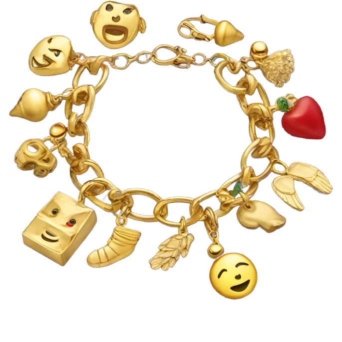 Realistic, gold charm bracelet with gold charms emoji