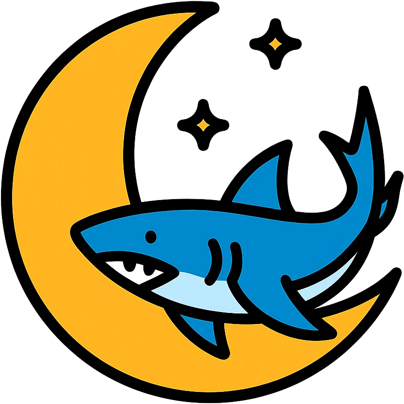 moon with a shark icon in lineal color with black outlines emoji