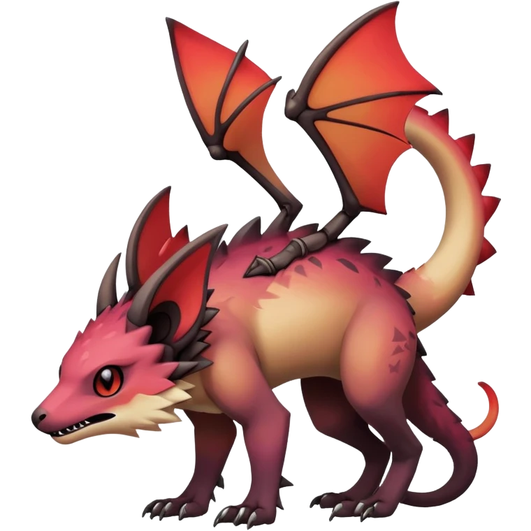 Gothic reddish Dark bright warm-gradient edgy exotic anthropomorphic painted Fakémon-Pokémon-Trico-Vernid-creature emoji