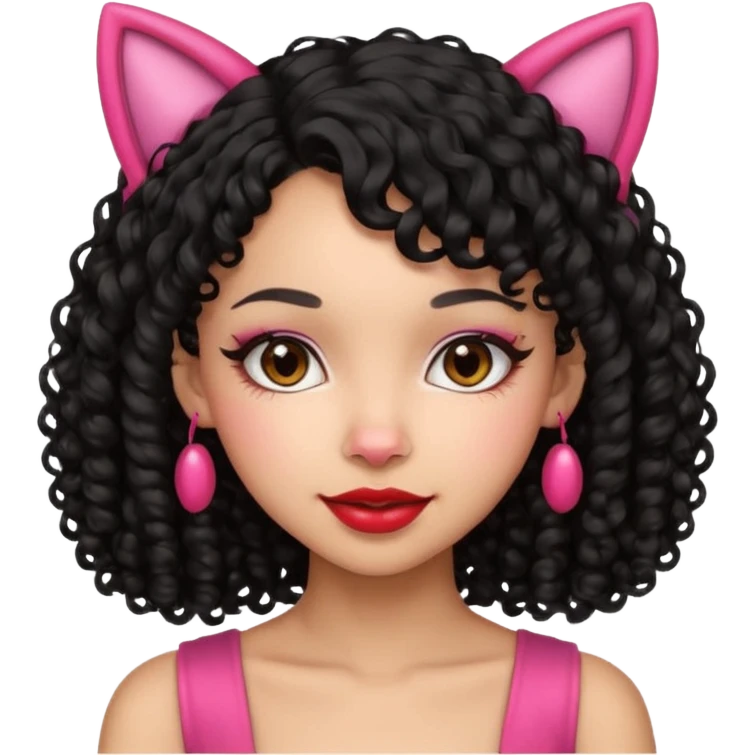 lightskin girl with black curly hair, red lipstick, pink cat ears emoji