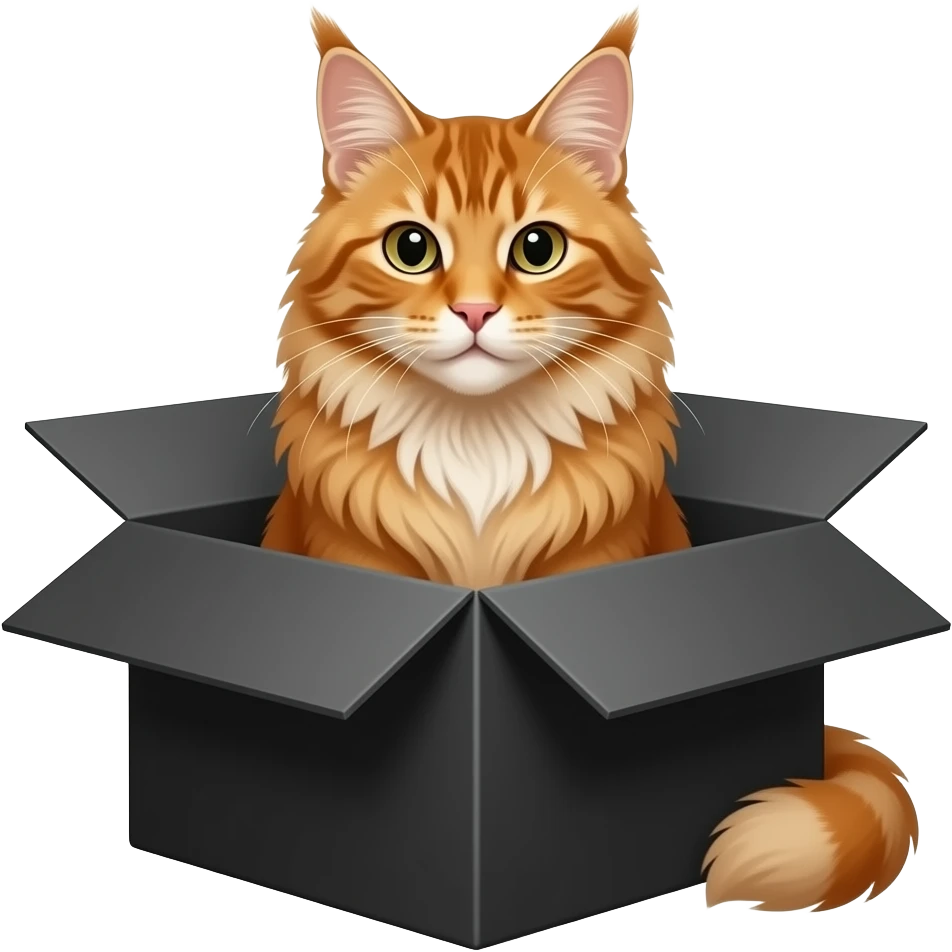 orange maine cat sitting elegantly in a black box, no tail visible emoji