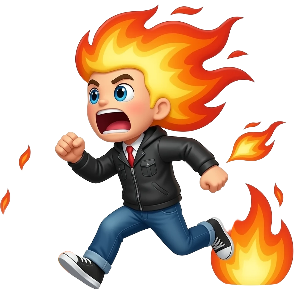pacman style emoji running around with hair on fire screaming emoji