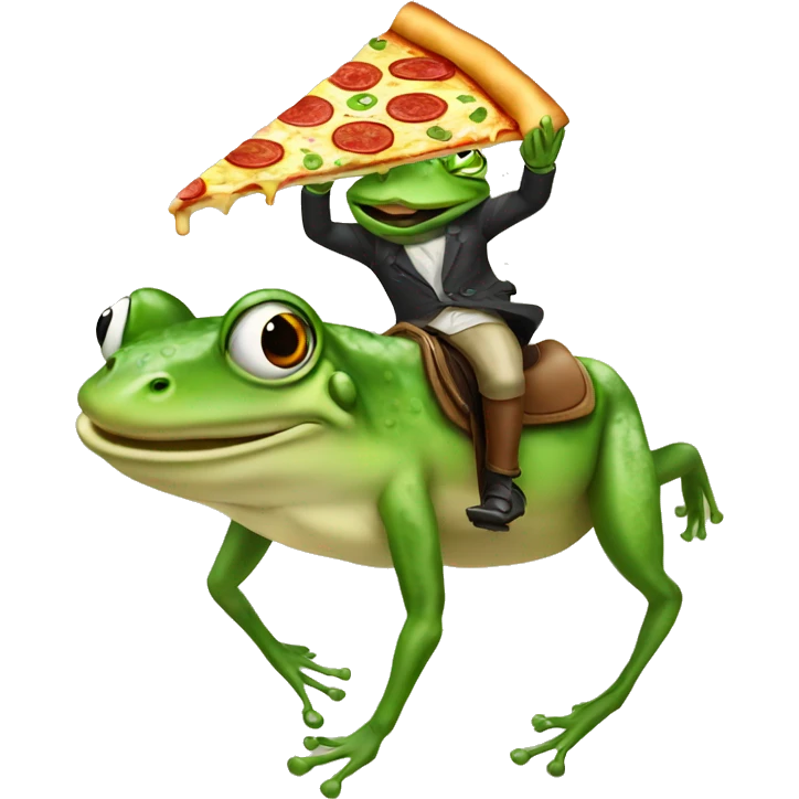 A frog on a horse eating a slice of pizza  emoji