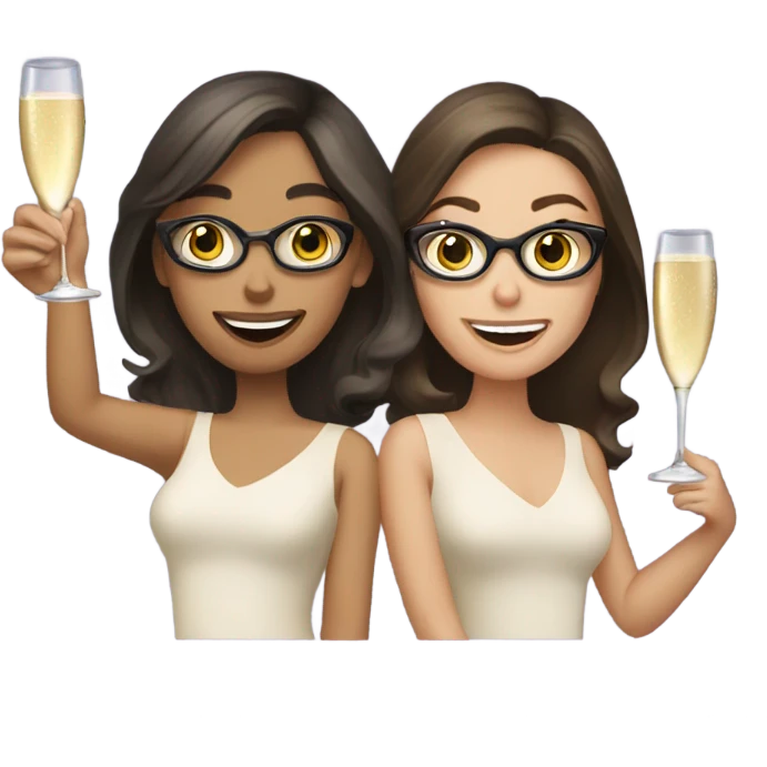two caucasian brunette girls champagne emoji