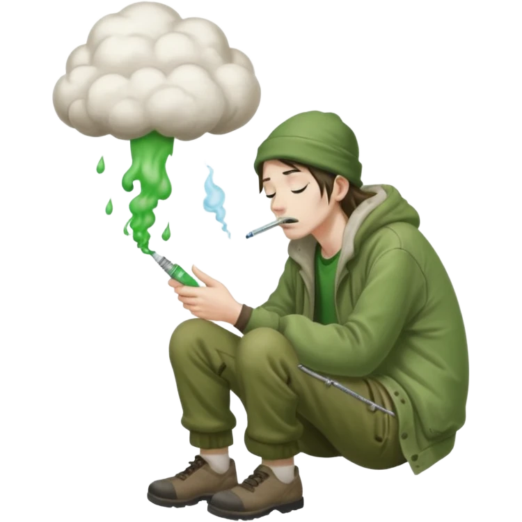 naked homeless crack addict with a heroin needle and a giant green fart cloud emoji
