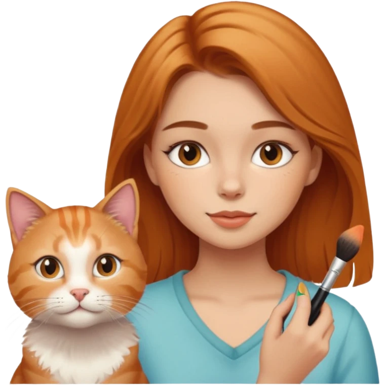 A image of a girl with light brown hair doing her makeup with her cat emoji