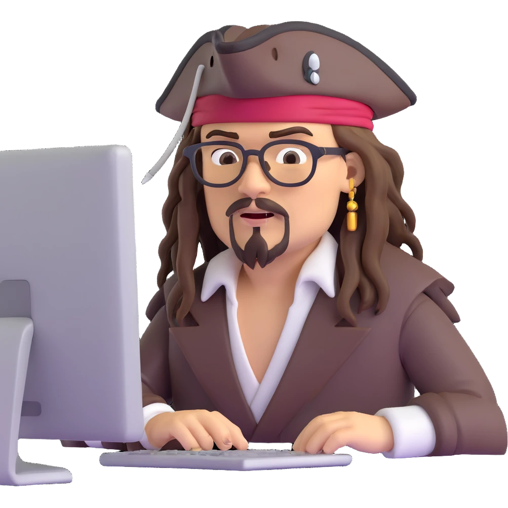 Captain Jack Sparrow as a serious coder emoji