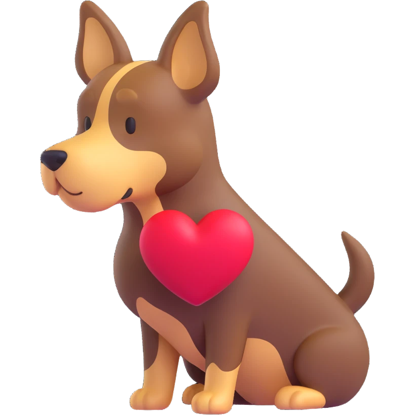 3D emoji-style dog silhouette with a heart shape integrated, simple and clear for a tab icon emoji