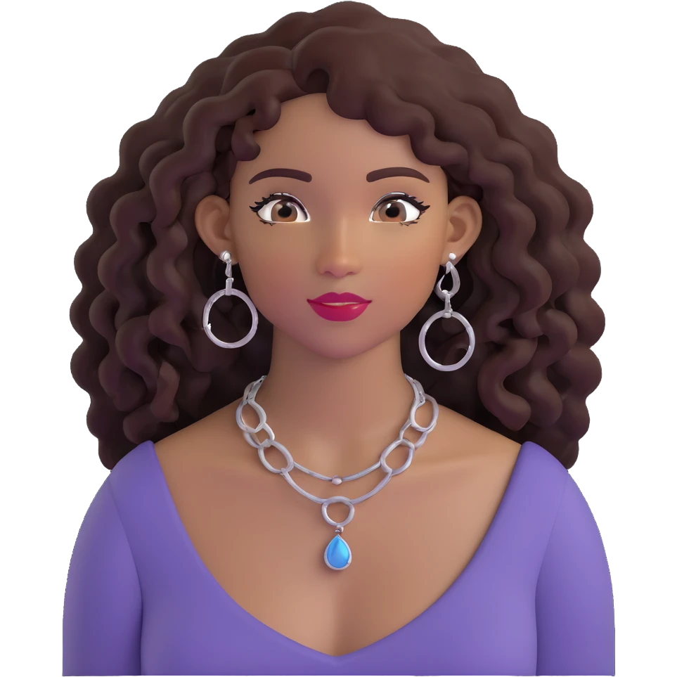 pretty black girl with long curly hair wearing stylish earrings and necklace emoji