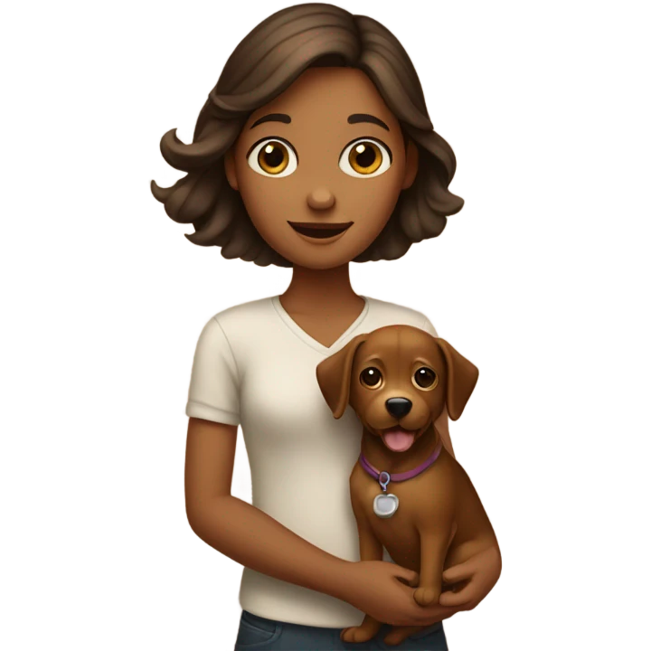 girl holding brown dog  emoji
