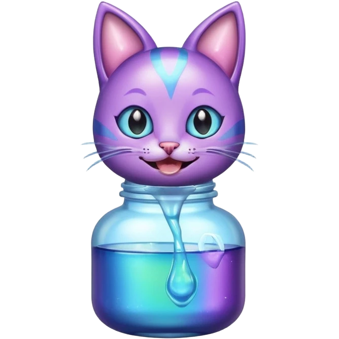 Smiling bottle of oil light purple top and light blue sticking tongue out and with cat ears emoji