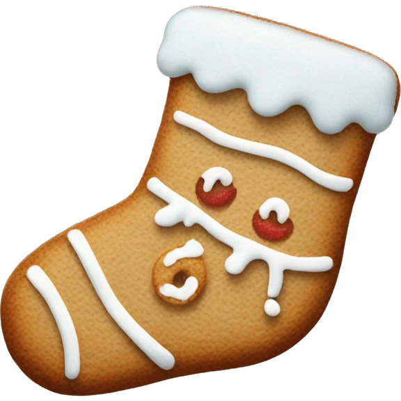 frosted gingerbread cookie shaped like a winter sock emoji