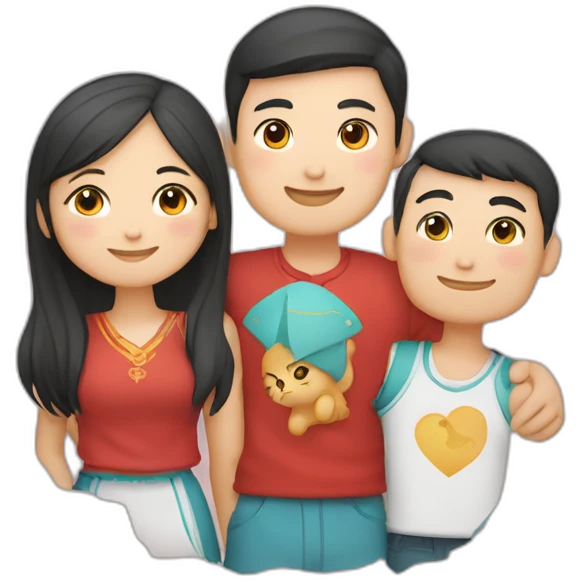 Chinese guy and Kazakh girl standing with each other and a cat on Chinese guy’s shoulder emoji
