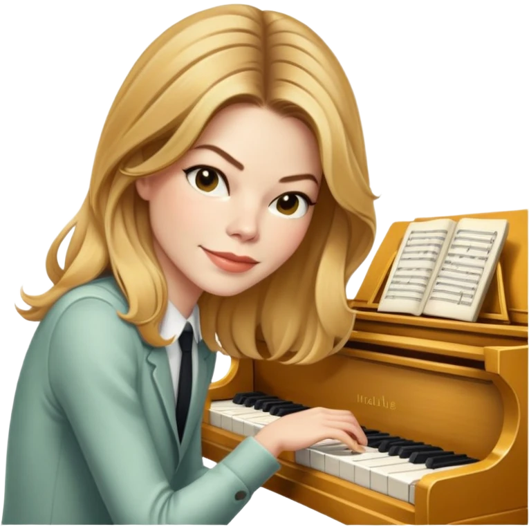Michelle Monaghan with honey blonde hair playing piano emoji