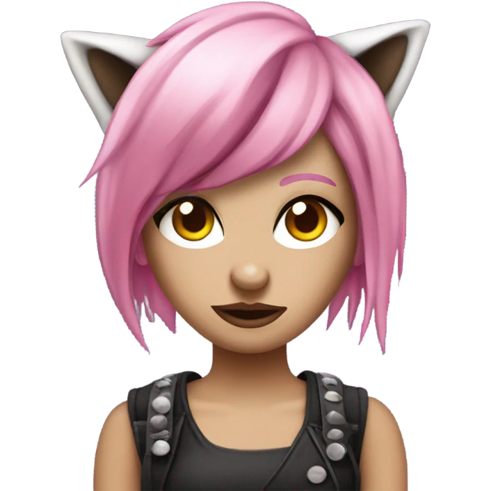 Spooky Punk Style White Girl with pink hair in funky raccoon costume emoji