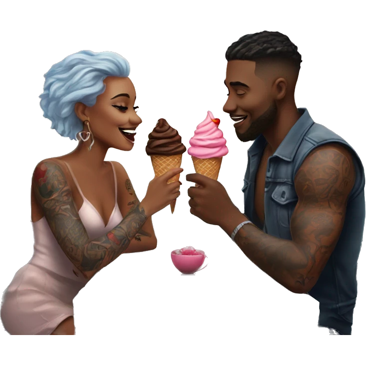Romantic ice cream date for beautiful tattooed couple emoji