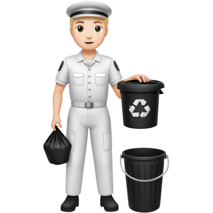 full body white housekeeper putting trash bag in the trash can emoji
