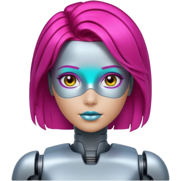 female vibrant hair color metalic robot face not human face emoji