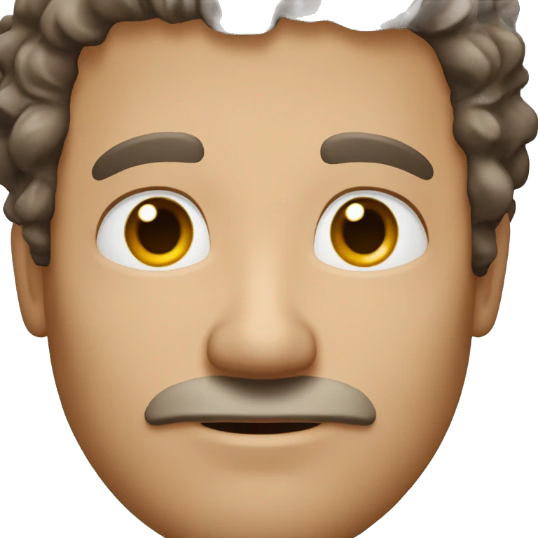 middle aged guy with brown curly hair, light eyebrows and a slighty bigger blushed nose emoji