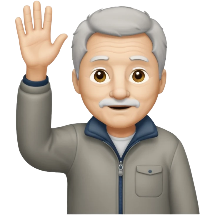 wolfgrandpa wholebody standing and waving his hand emoji