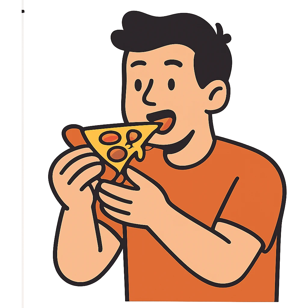 flat toon style man eating pizza emoji