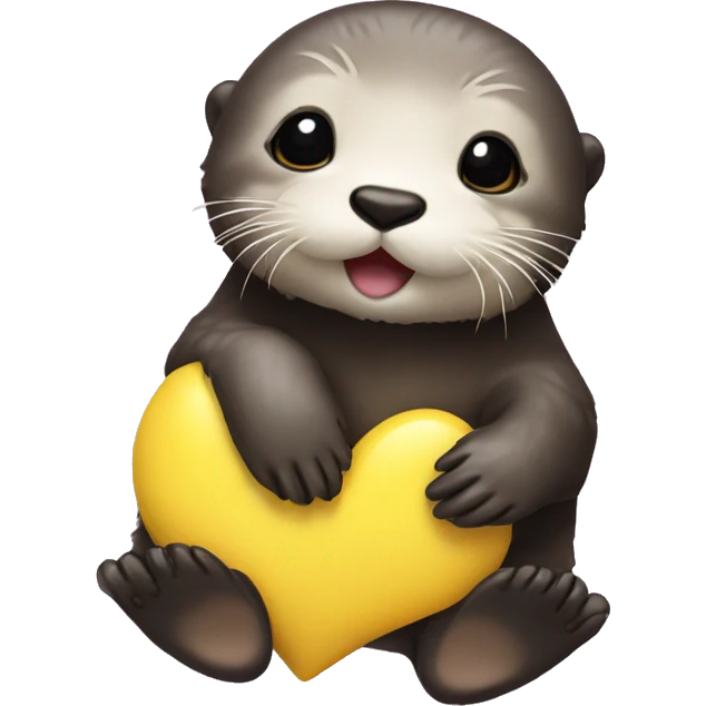 Baby sea otter with yellow heart in its paws emoji