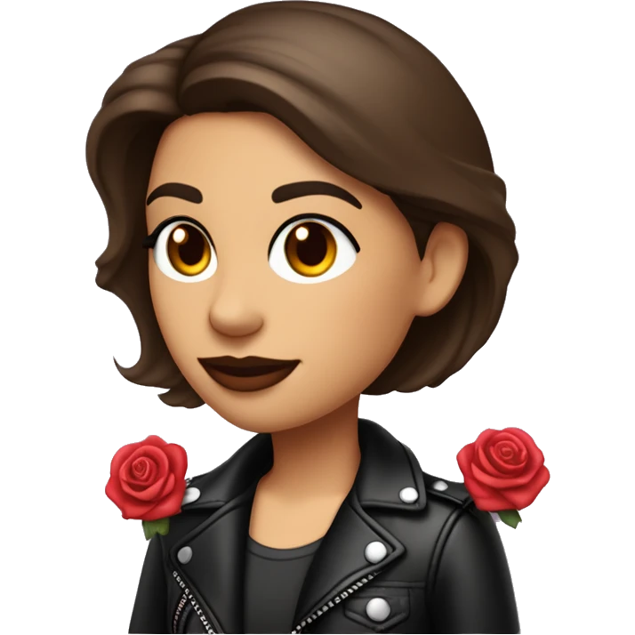 personnage brune au cheveux au carré sur une harley davinson avec une rose rouge emoji