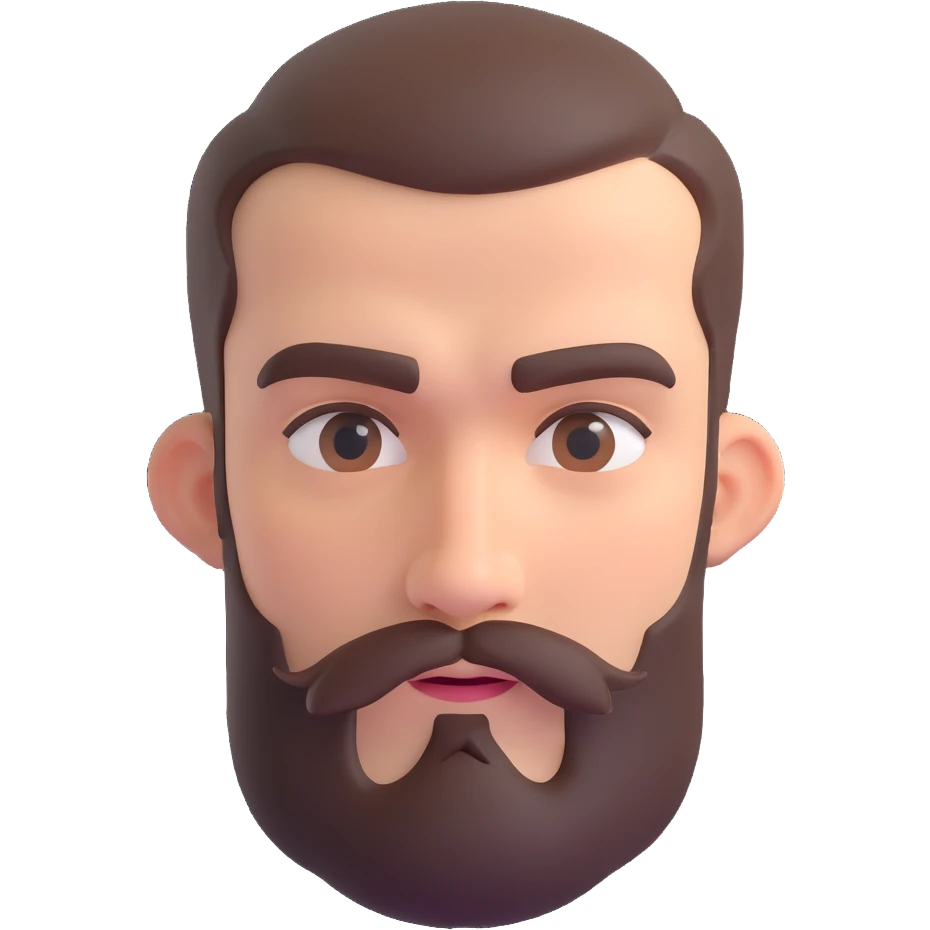 
<emoções>
{{Passar o sentimento de satisfação, de felicidade e leveza}}  
</emoções>

<elementos_visuais>
{{Um homem com barba média, cabelo curto e expressões fortes. De preferencia só um rosto flutuante}}  
</elementos_visuais> emoji