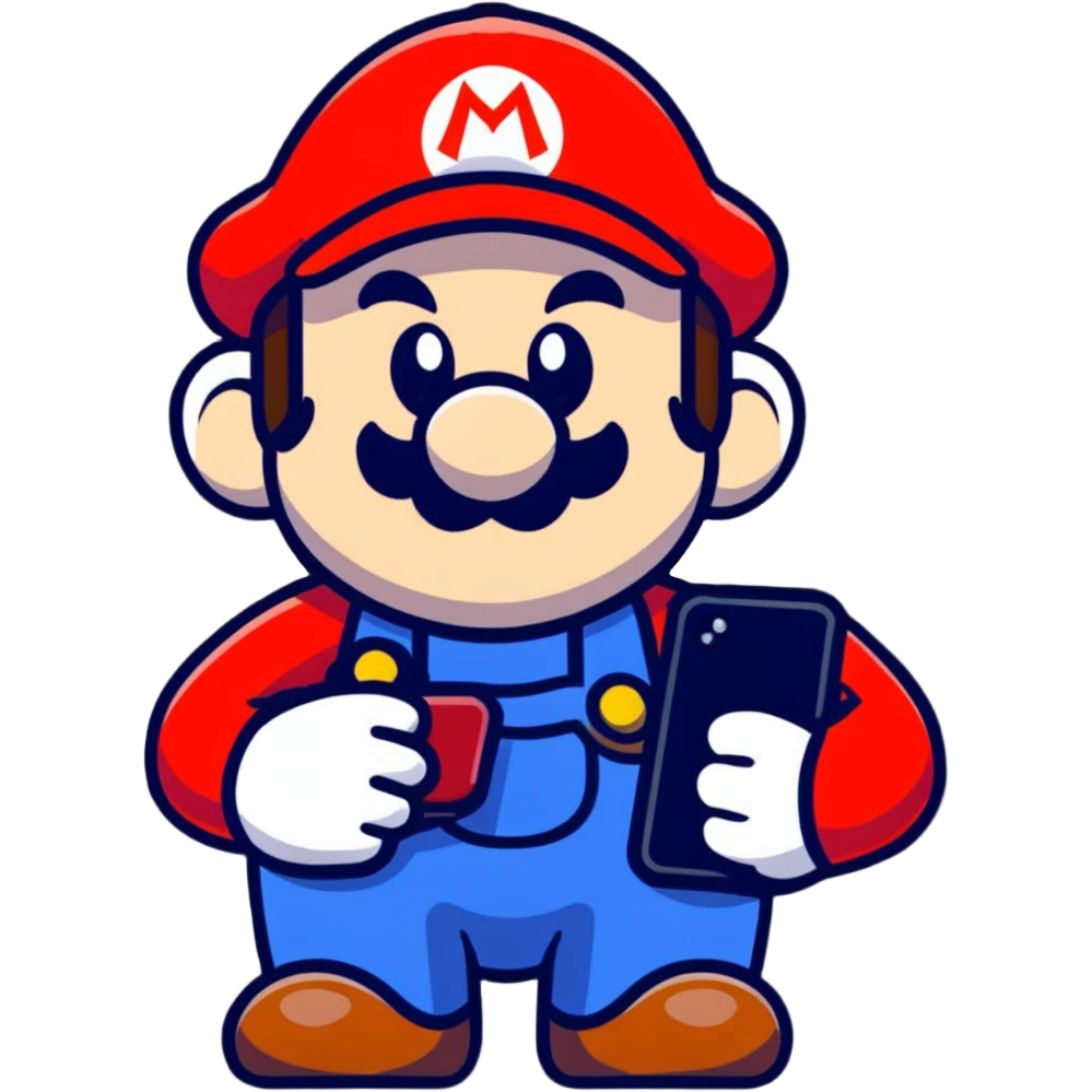 Mario character with a smartphone emoji