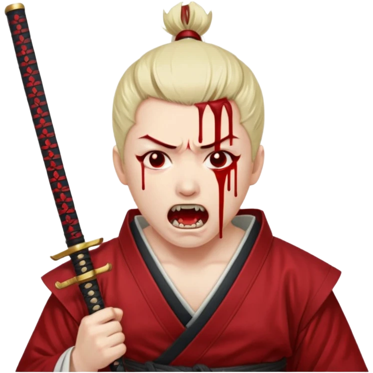 seppuku with invisible background. it must show the pain as the sword goes through. blood dripping from the tip. the guy's head should be up with his mouth open in pain emoji