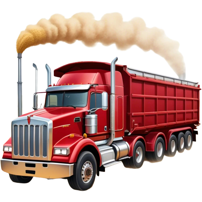 Kenworth T909 (2022) – Cinematic-realistic Kenworth T909 grain truck, its deep red cab gleaming under the scorching Australian sun. The massive trailer is filled to the brim with golden wheat, rolling down dusty farm roads, leaving a faint trail of chaff in its wake. emoji