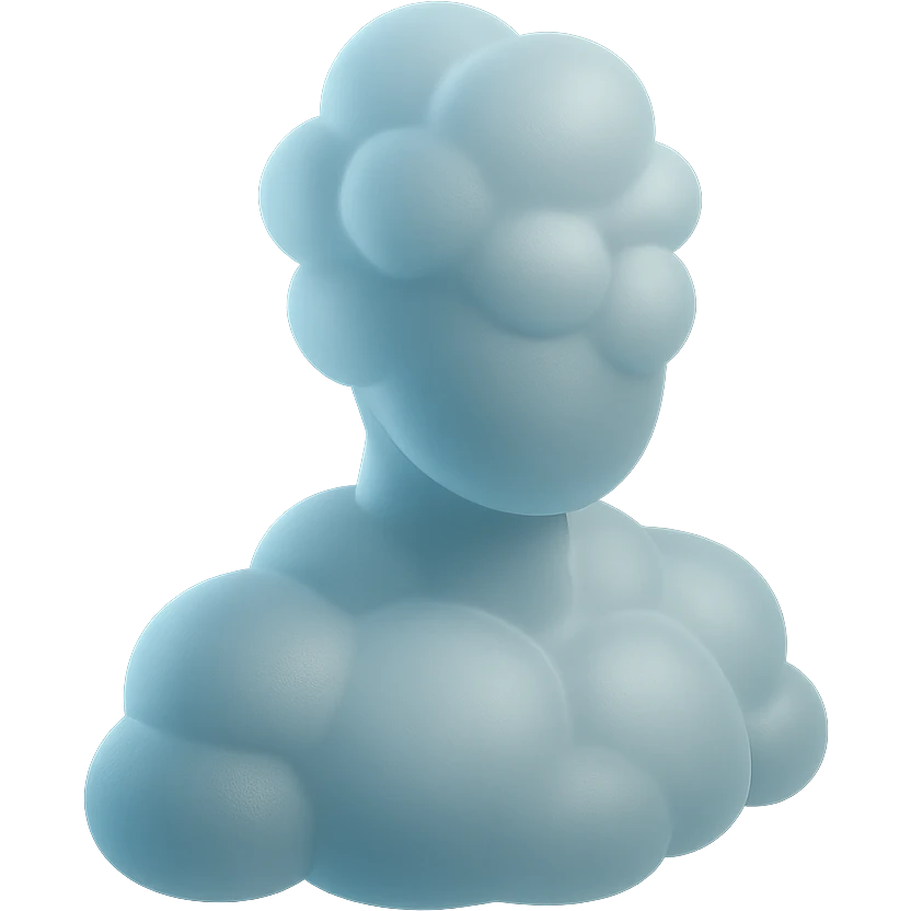 person made entirely of bright, convex clouds, shoulders up, matte glass style emoji