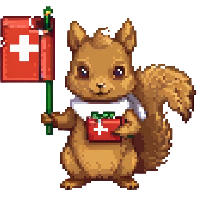 squirrel with a gift and a Swiss flag emoji