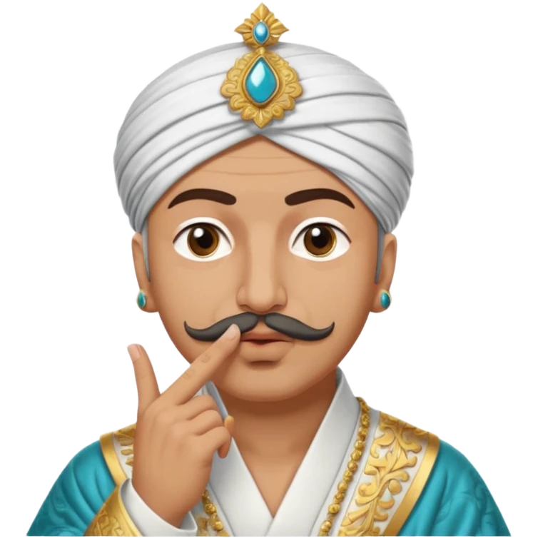 A turkish Sultan putting a finger in front of his mouth while his eyes are pure white emoji