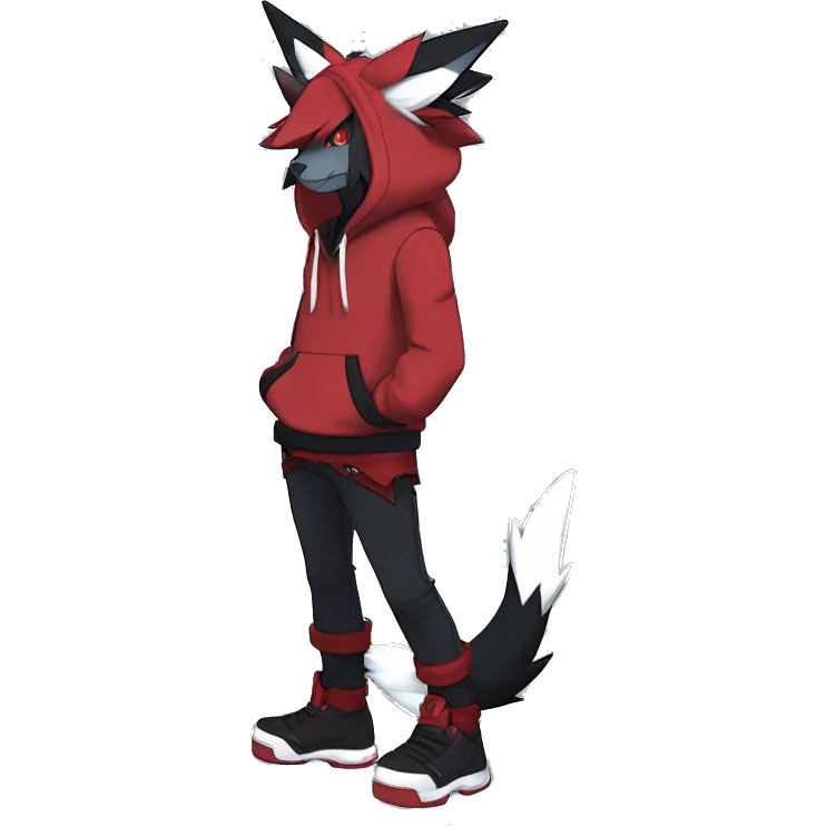 Edgy Cool Anthro Zoroark-Zangoose-Litten Fakemon Fursona Hoodie Full Body emoji