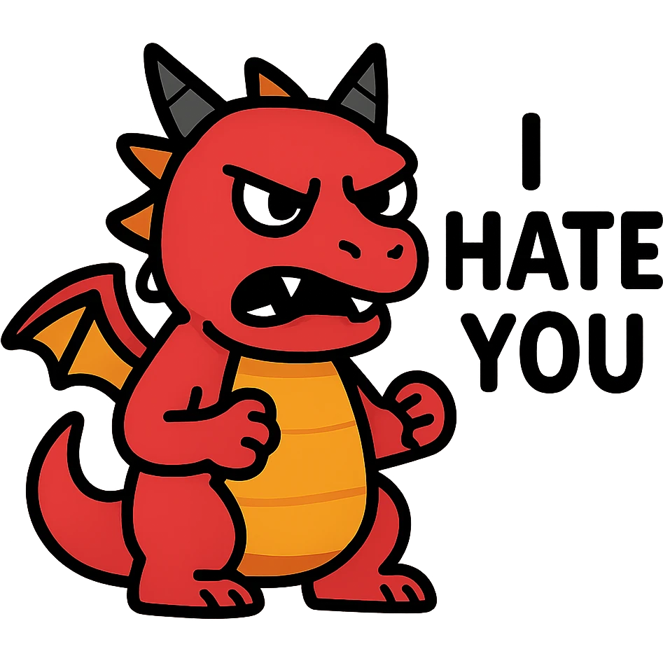 Fierce dragon with text "I hate you" emoji
