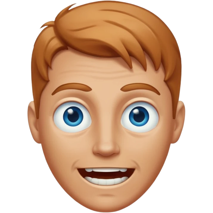 white man with caramel hair and blue eyes whos very scary but so so happy! emoji