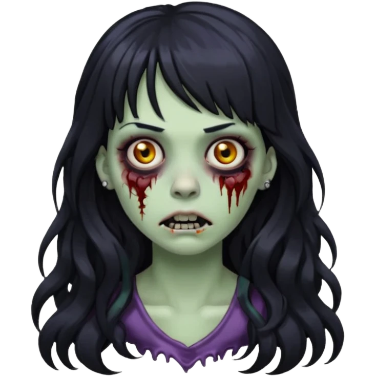 crie um kamoji estilo zumbi (feminina) com o cabelo comprido levemente ondulado e com franja preto, coloque alguns piercing  emoji