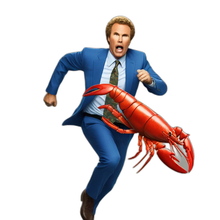 Will Ferrell being chased by a lobster emoji