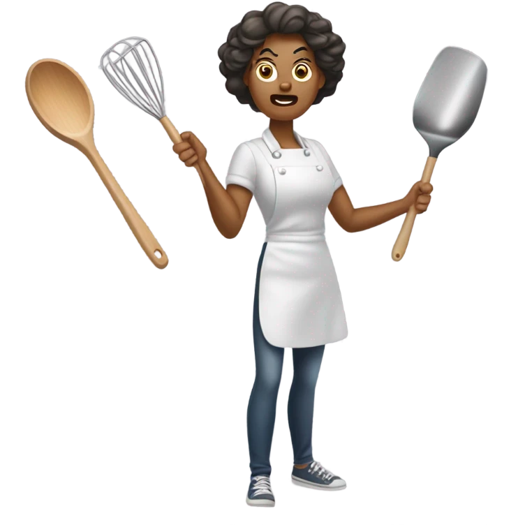 woman with angry face throwing kitchen utensils emoji