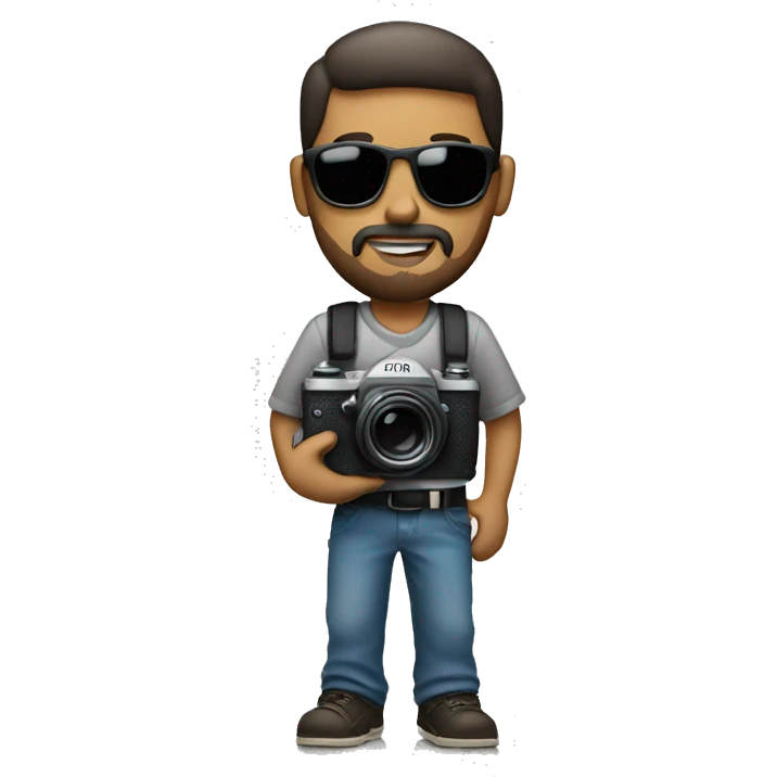 photographer holding a camera with sunglasses and a goatee emoji