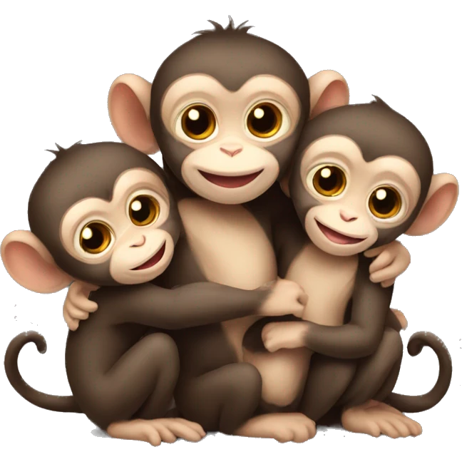three baby monkeys hugging  emoji
