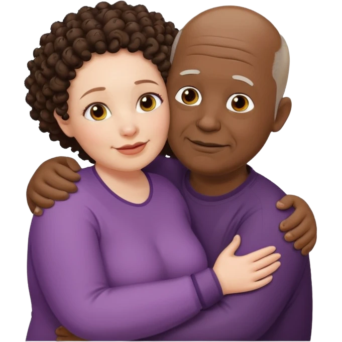 Old White  fat man no hiar hugging dack skin curly hair woman emoji