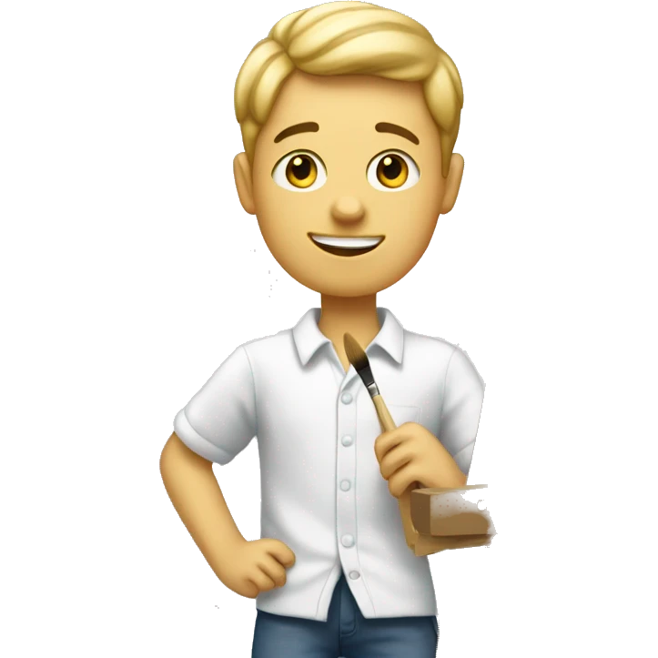 white boy holds little brush, an easel emoji