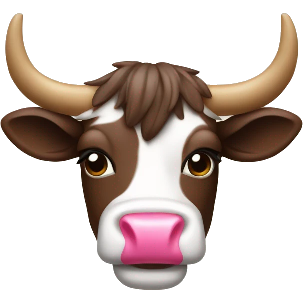 Vaca con un lazo rosa guiñando emoji
