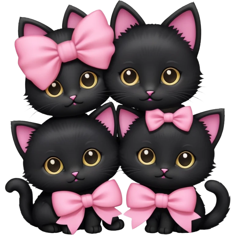 Two black kittens. One is wearing a black bow and one with a pink bow. emoji